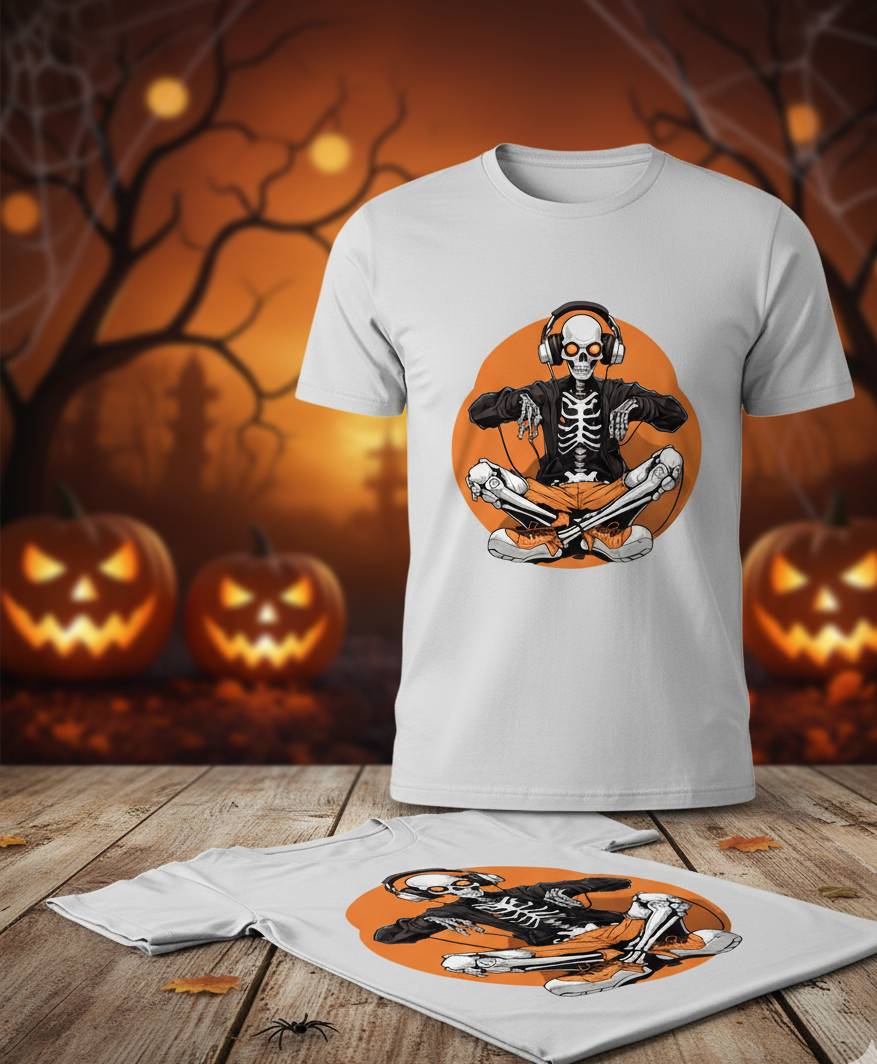 Bella+Canvas 3001 Skeleton Vibes T-Shirt - Music Lover Halloween Tee