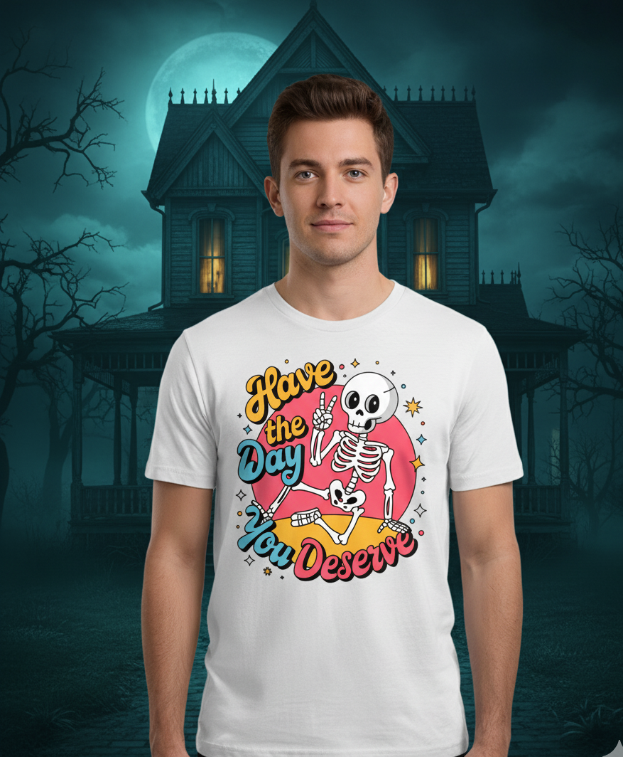 Bella+Canvas 3001 Fun Skeleton Graphic Tee - Halloween T-Shirt