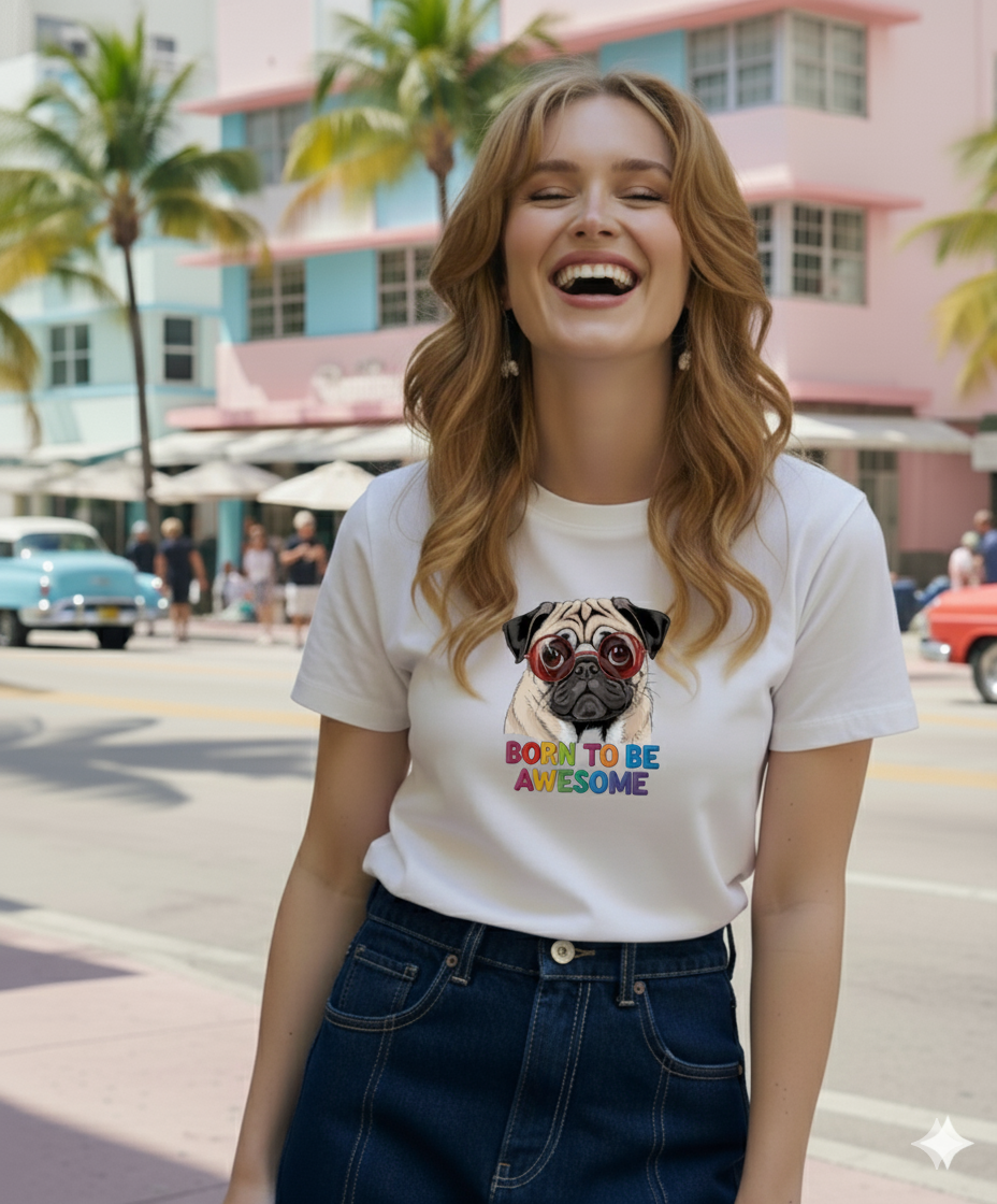 Bella+Canvas 3001 Cute Pug Graphic Tee - Funny Dog Lover T-Shirt