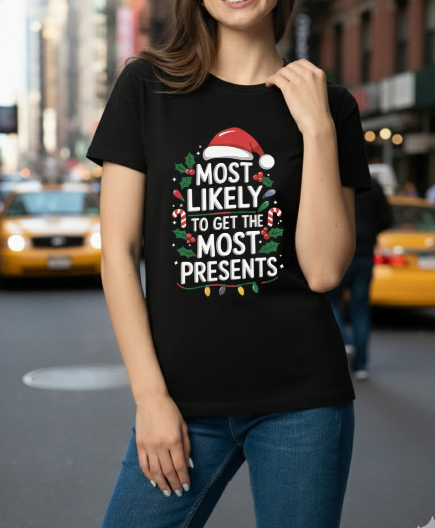 Bella+Canvas 3001 Most Likely to Get Presents T-Shirt - Funny Xmas Tee