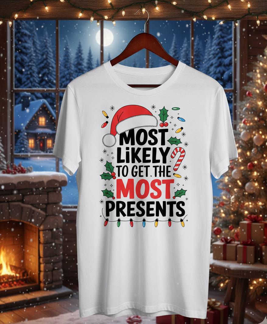 Bella+Canvas 3001 Most Likely to Get Presents T-Shirt - Funny Xmas Tee