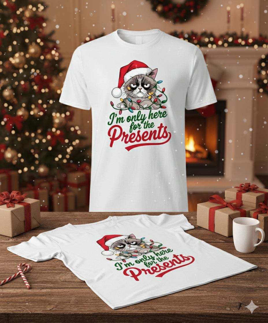 Bella+Canvas 3001 Grumpy Cat Christmas T-Shirt - Funny Holiday Gift Tee