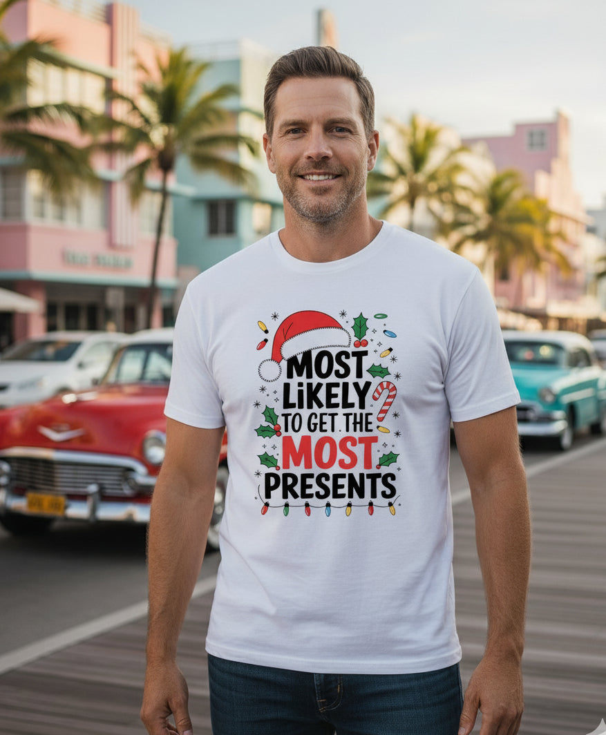 Bella+Canvas 3001 Most Likely to Get Presents T-Shirt - Funny Xmas Tee