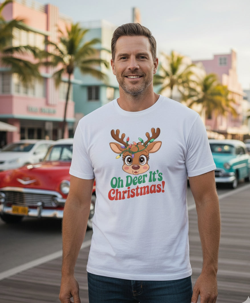 Bella+Canvas 3001 Oh Deer Christmas T-Shirt - Cute Reindeer Holiday Tee