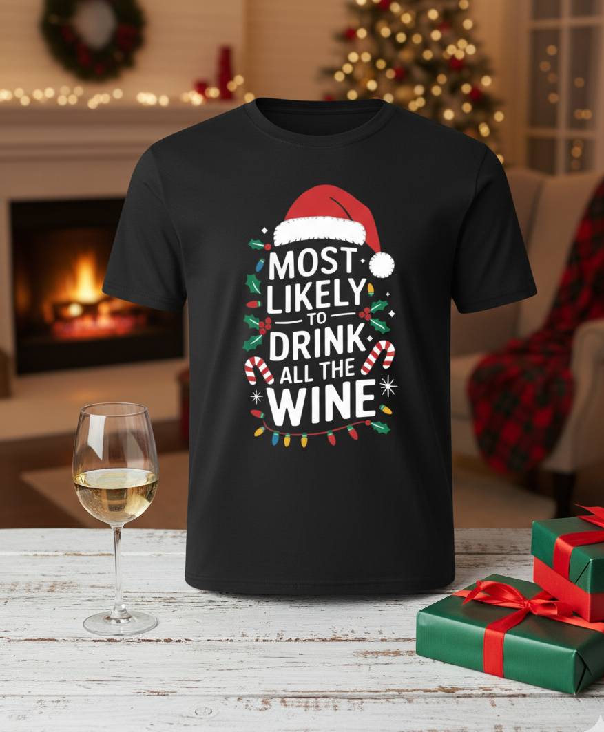 Bella+Canvas 3001 Wine Lover Christmas T-Shirt - Holiday Party Tee