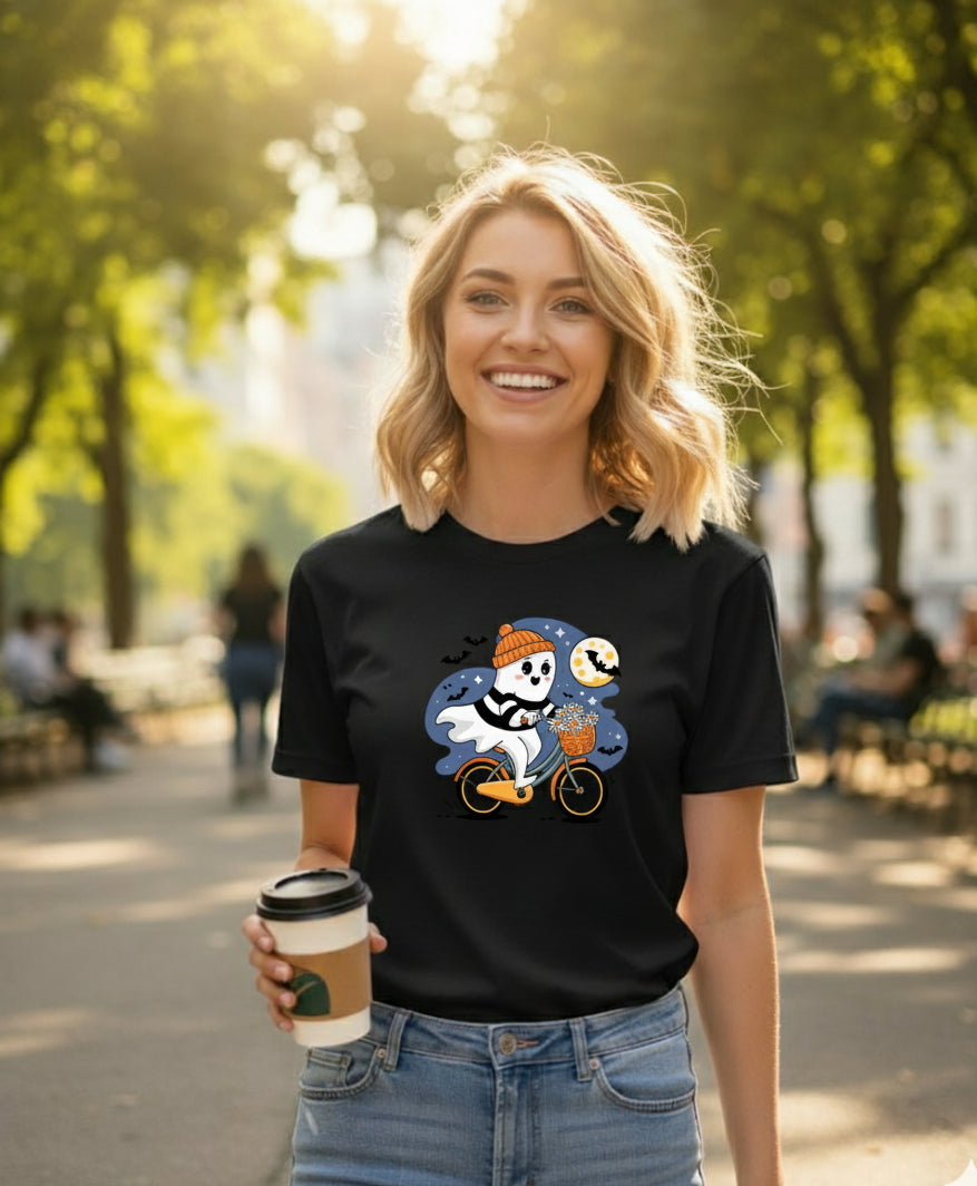 Bella+Canvas 3001 Ghost Bike T-Shirt - Funny Halloween Pumpkin Tee