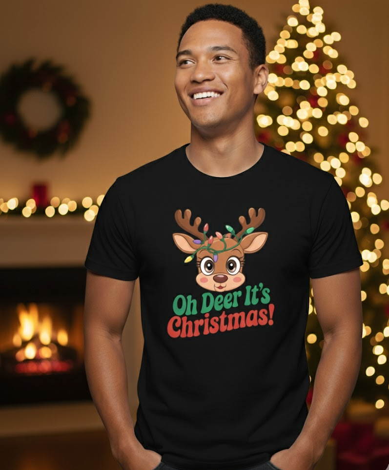 Bella+Canvas 3001 Oh Deer Christmas T-Shirt - Cute Reindeer Holiday Tee